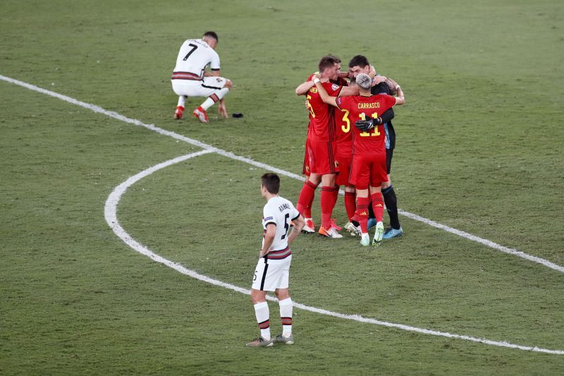 Belgium celebrate their Euro 2020 Round of 16 win over Portugal