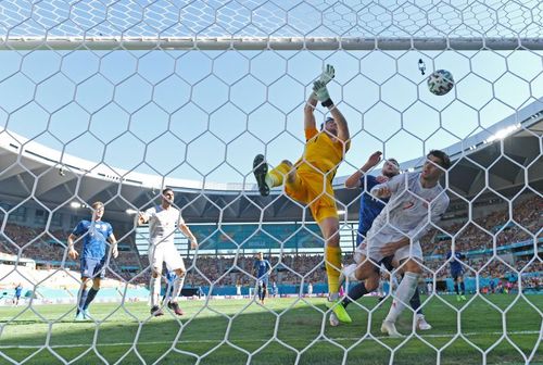 Martin Dubravka scores an unfortunate own goal for Slovakia against Sweden