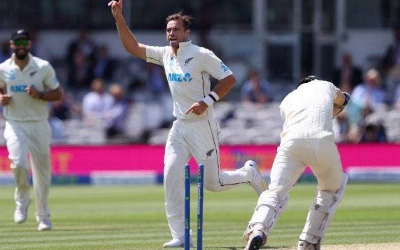 Tim Southee celebrates after picking a wicket against England