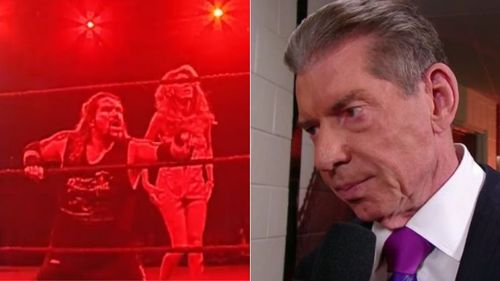 Balls Mahoney and Francine (left); Vince McMahon (right)