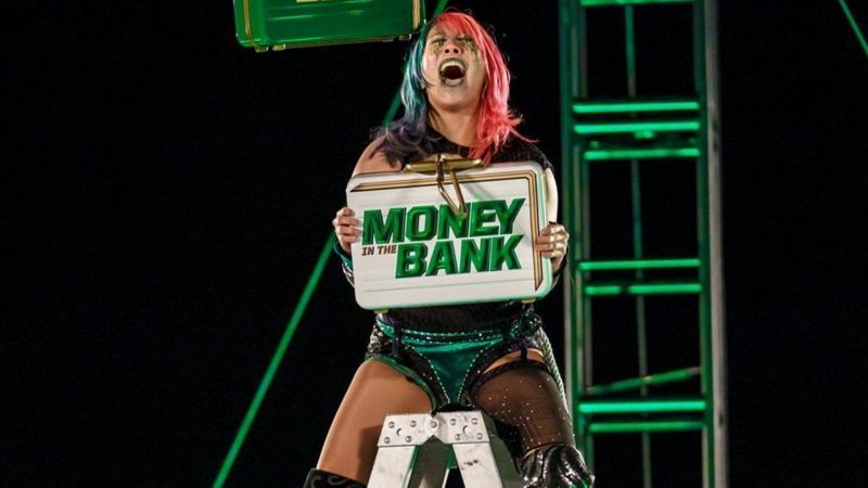 Asuka successfully captured the Money in the Bank contract during the unique "corporate" Money in the Bank ladder match in 2020