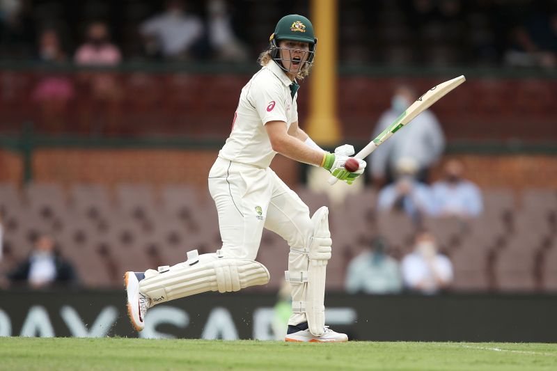 Will Puckovski during his Test debut against India.