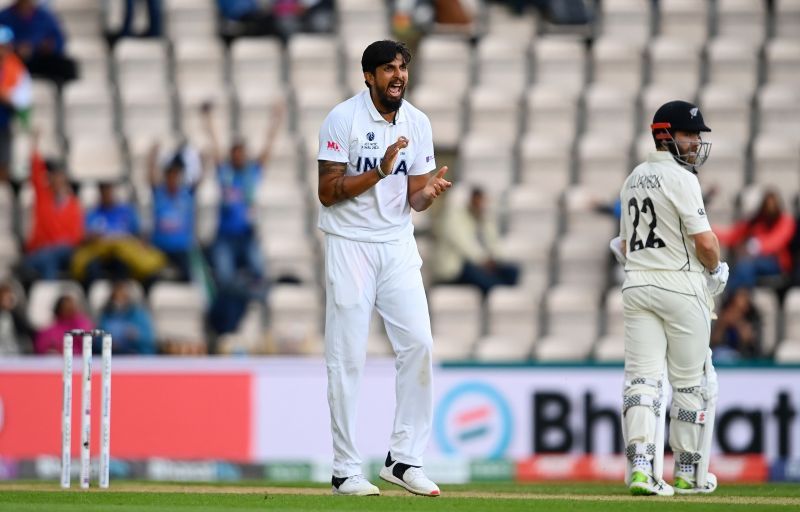 Ishant Sharma celebrates the wicket of New Zealand's Devon Conway during Day 3 of the WTC Final