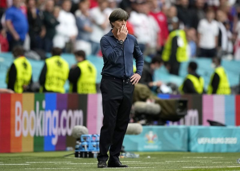 Germany coach Joachim Low looks on during his side's defeat to England