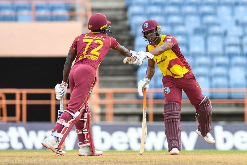 Andre Fletcher and Evin Lewis in action for West Indies during the first T20I against South Africa