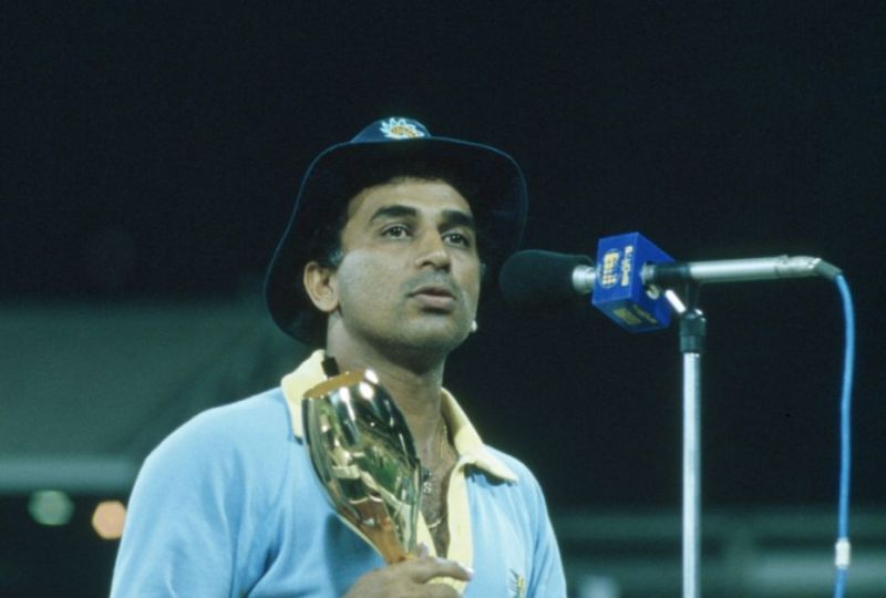Sunil Gavaskar with the World Championship of Cricket trophy in 1985.