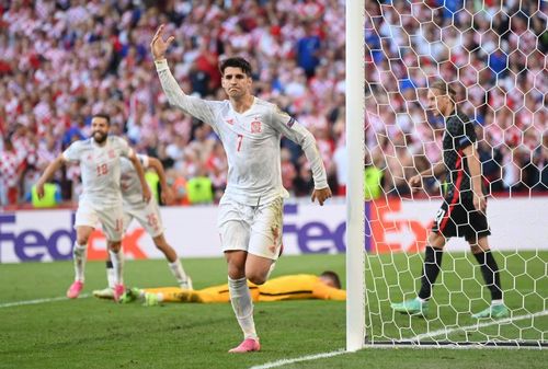 Alvaro Morata celebrates after putting Spain ahead in extra-time