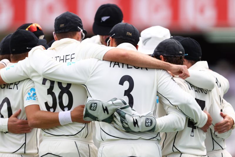 New Zealand team in a huddle.