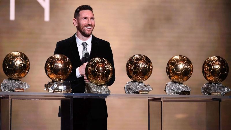 Lionel Messi with his six Ballons d&#039;Or (Photo courtesy: Goal.com)