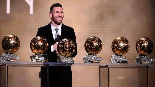 Lionel Messi with his six Ballons d'Or (Photo courtesy: Goal.com)