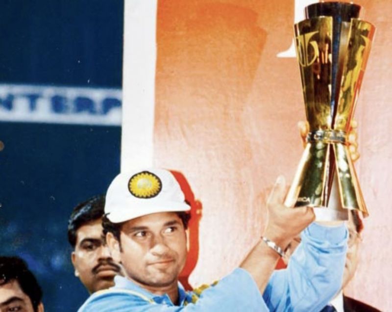Sachin Tendulkar lifts the Titan Cup 1996.