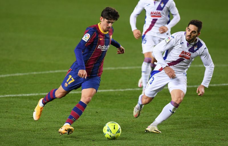 Franciso Trincao in action for Barcelona during a 2020-21 La Liga clash against Eibar