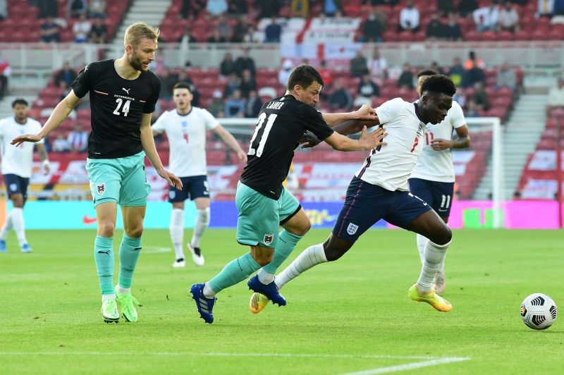 Saka (R) proved to be England's matchwinner on the night