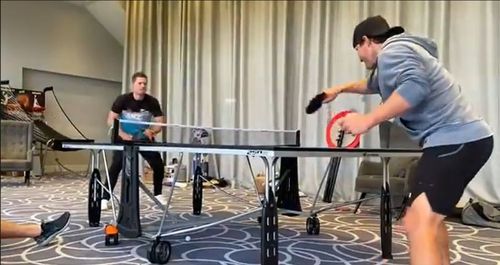 BJ Watling enjoys a game of table tennis