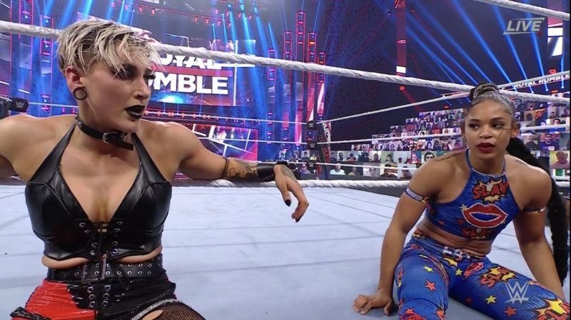 Bianca Belair and Rhea Ripley represent their respective brands