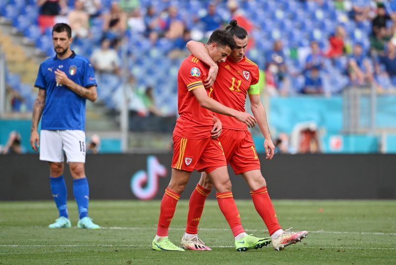 Ethan Ampadu walks away after being red-carded against Italy