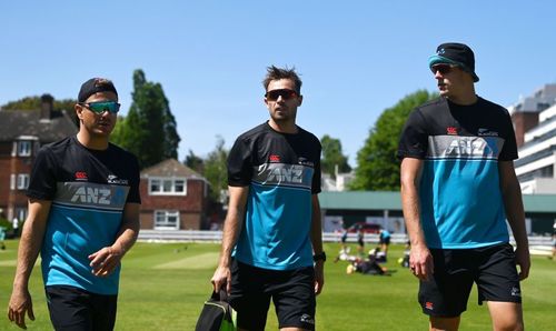 Neil Wagner, Tim Southee and Kyle Jamieson pictured together during a New Zealand training session