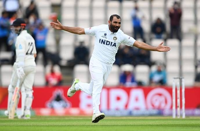 Mohammed Shami celebrating BJ Watling&#039;s dismissal on Tuesday