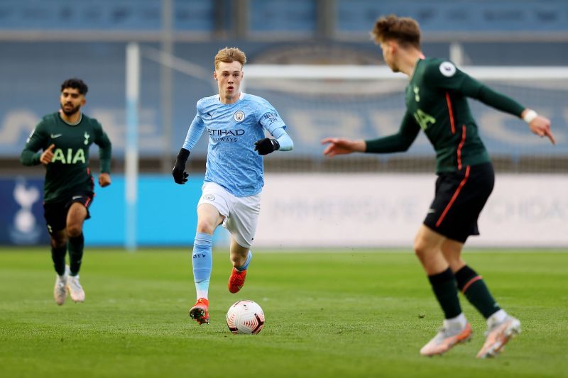 Cole Palmer in action during a Premier League 2 match against Tottenham