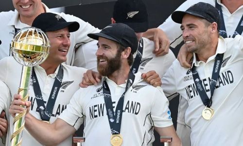 Kane Williamson with the ICC Test Mace