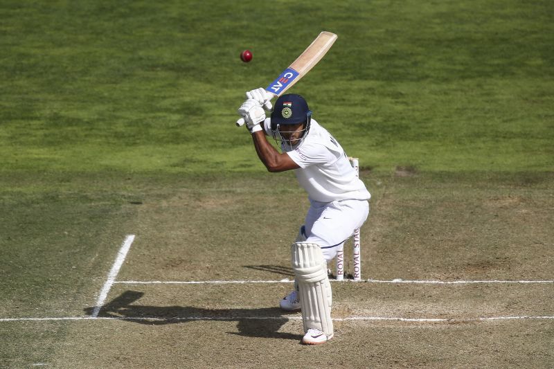 Mayank Agarwal in action during the 2020 Test against New Zealand