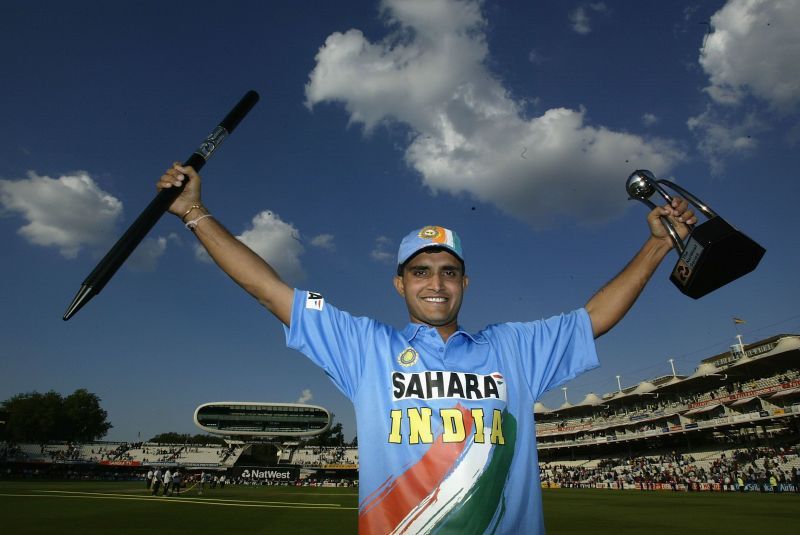 Sourav Ganguly celebrates after winning the NatWest Trophy in 2002.