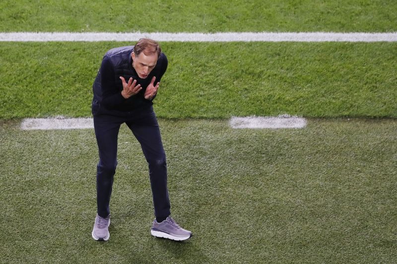 Chelsea manager Tomas Tuchel reacts during his side&#039;s 2021 Champions League final against Manchester City