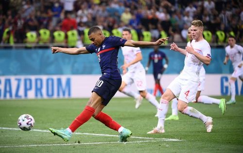 France's Kylian Mbappe in action during the match against Switzerland