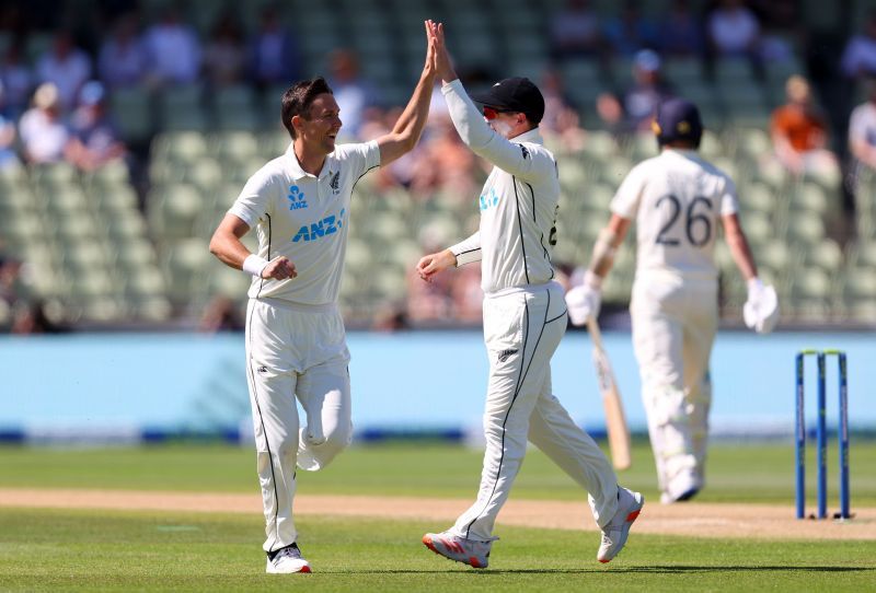 Trent Boult celebrates a wicket during New Zealand's win over England in the Second Test