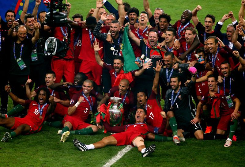 Portugal celebrate their UEFA Euro 2016 triumph.