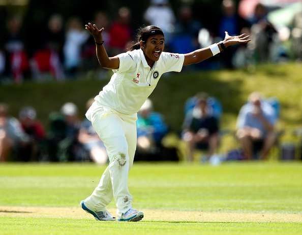 Shikha Pandey against England in Wormsley in 2014 (PC-India Today)