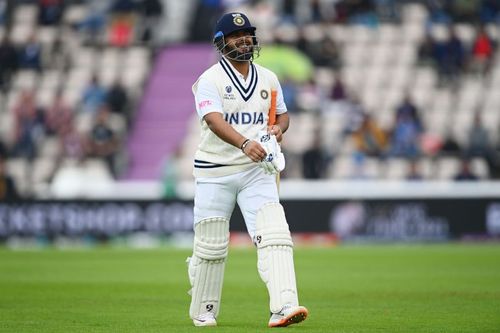 Rishabh Pant walks back after being dismissed by Kyle Jamieson in the WTC Final