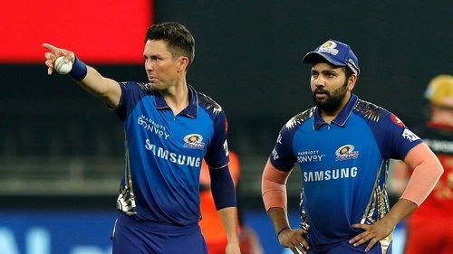 Trent Boult and Rohit Sharma. Pic: IPLT20.COM