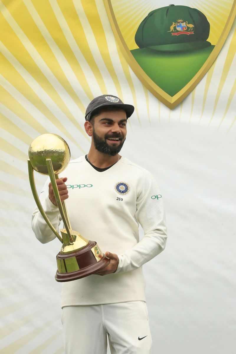 Virat Kohli with the Border-Gavaskar Trophy after a series win in Australia.