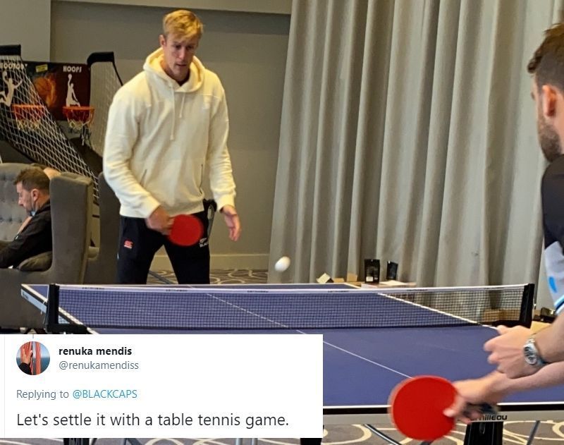 Kyle Jamieson enjoying a game of table tennis. Pic: BlackCaps/ Twitter