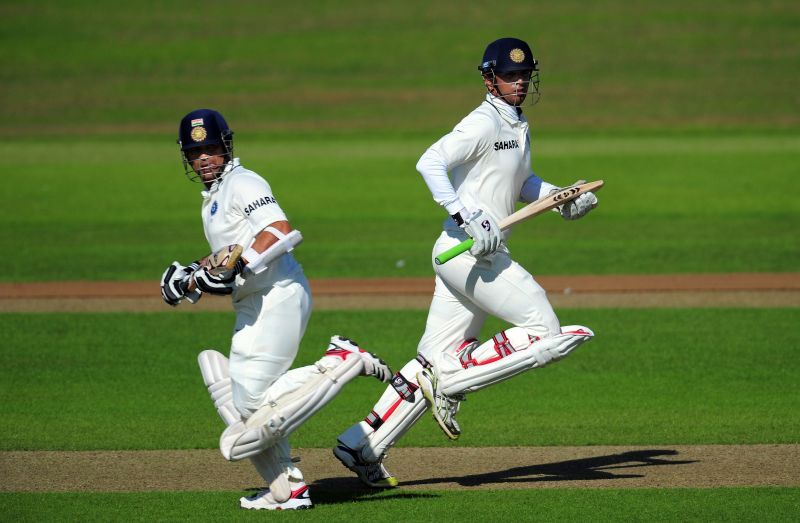 Sachin Tendulkar and Rahul Dravid in action for the Indian Test team