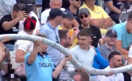 Edgbaston crowd with the 'beer snake'. Pic: Sky Sports/ Twitter