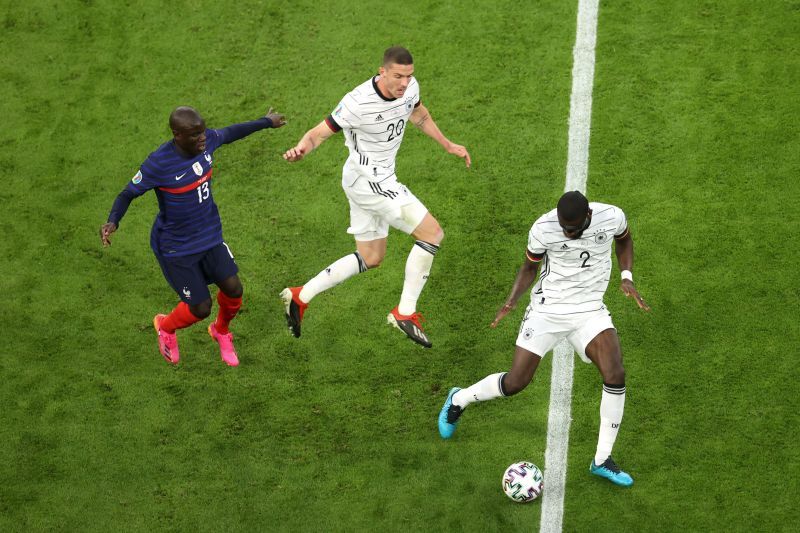 Kante (L) excellent in midfield for the victorious French side.