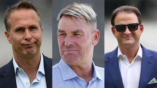 Michael Vaughan (L), Shane Warne and Mark Waugh