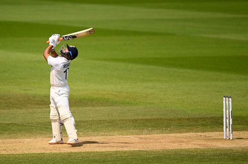 Rishabh Pant looks up after skying a shot during India's second innings in the WTC final against New Zealand