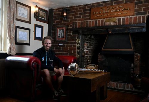 Kane Williamson poses with the ICC Test Championship mace.