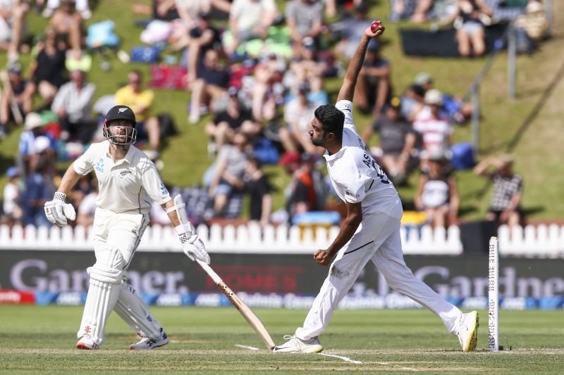 Ashwin in action against Tom Latham onthe tour of New Zealand.
