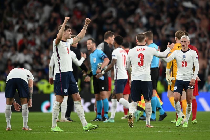 England celebrate their victory over Denmark in their UEFA Euro 2020 Semi-final