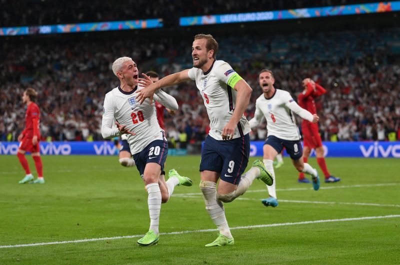 England players rejoice after their UEFA Euro 2020 semi-final win over Denmark.