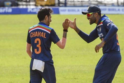 Yuzvendra Chahal celebrates a wicket.