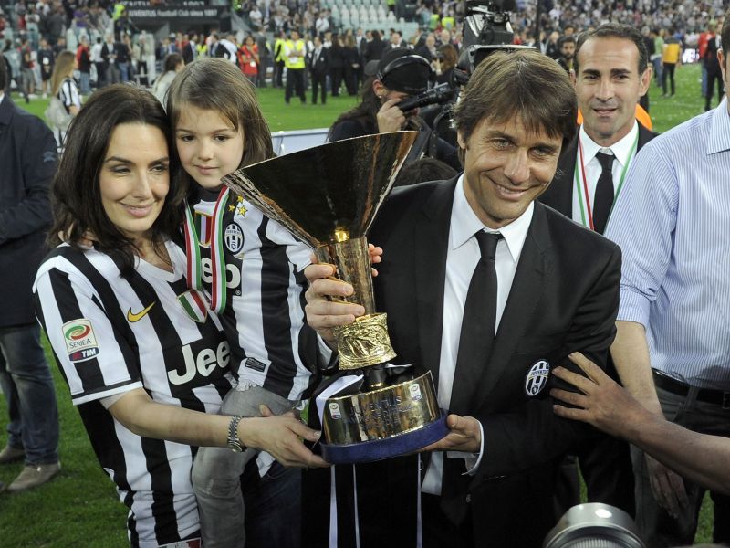 Antonio Conte with one of his three Serie A titles with Juve