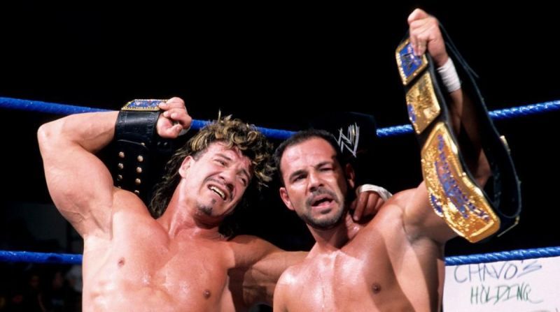 Eddie & Chavo Guerrero with their WWE Tag Team Titles