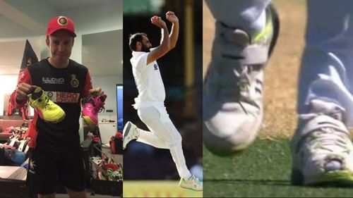 AB de Villiers' different colored shoes; Mohammed Shami bowling with a torn shoe