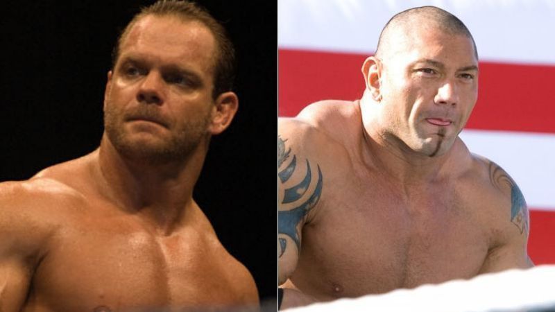 Chris Benoit (left); Dave Bautista a.k.a. Batista (right)