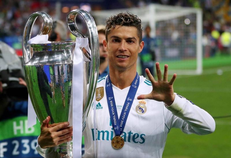 Cristiano Ronaldo gestures after winning his fifth Champions League title in 2018.